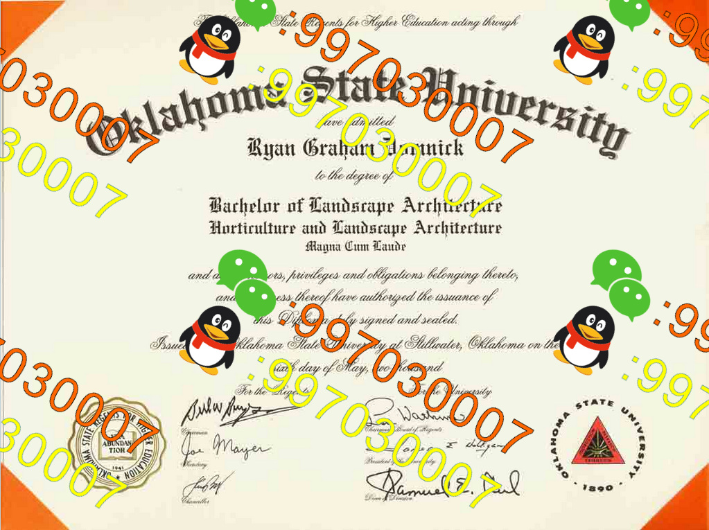 俄克拉荷马州立大学毕业证书高清模版，Oklahoma State University diploma